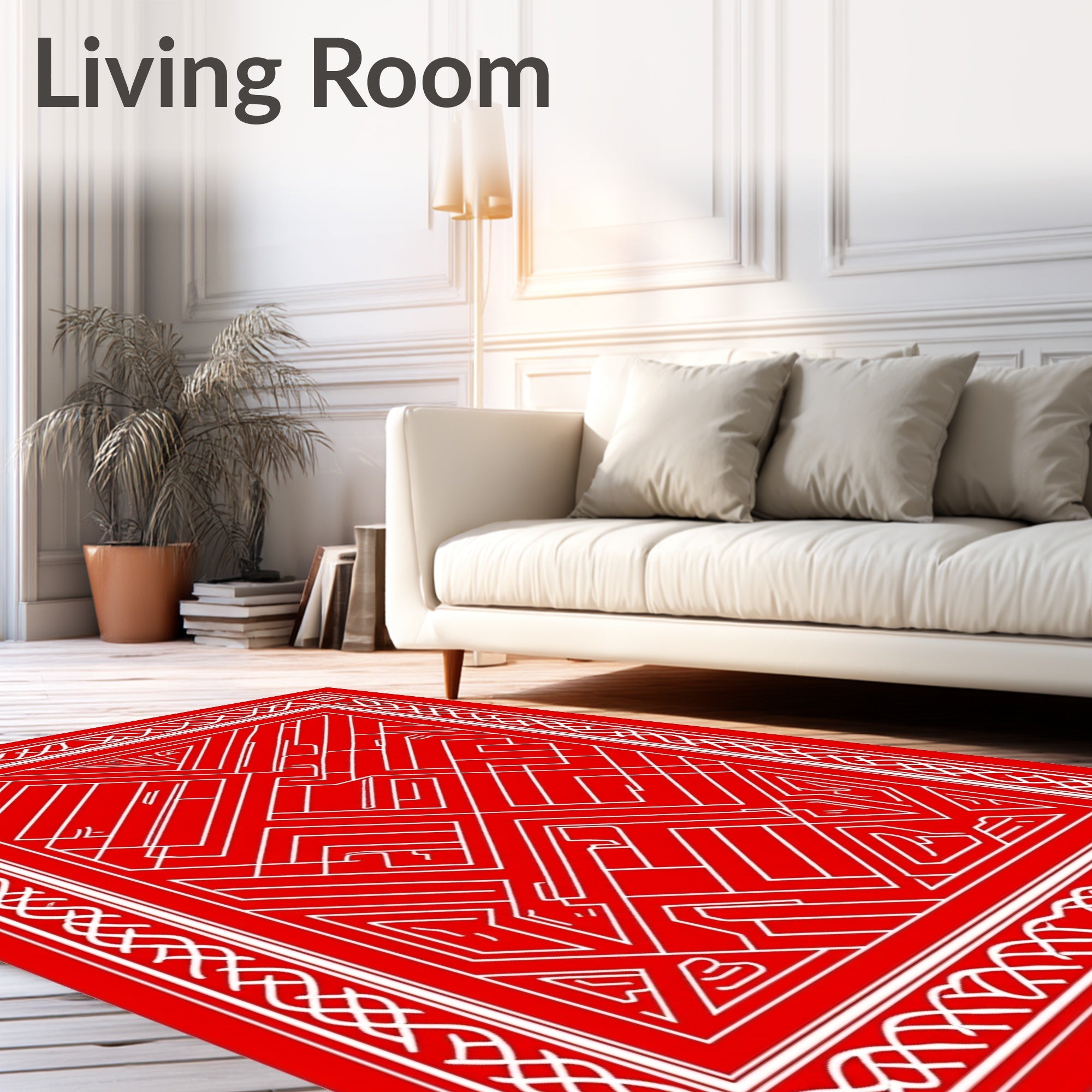 Labyrinth Red Interlocking Geometric Rug
