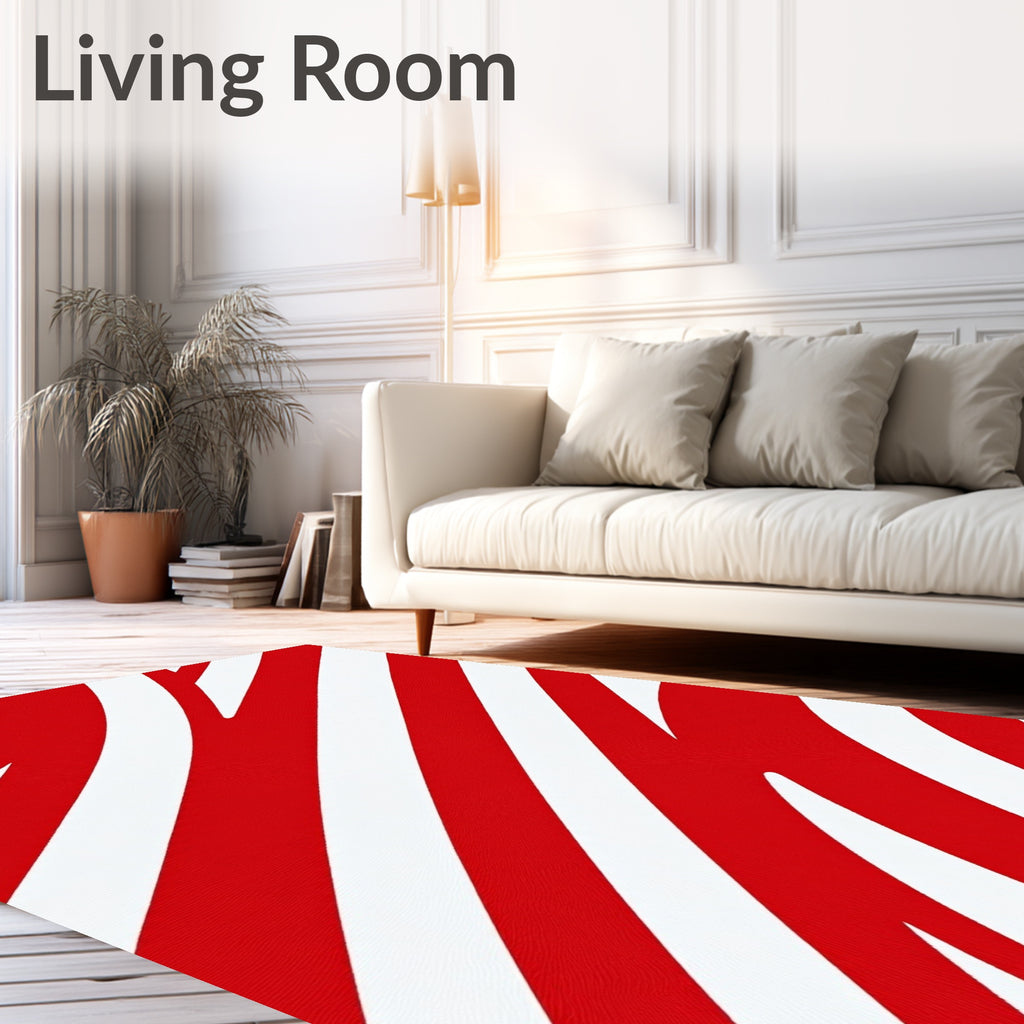 Bold Red White Diagonal Swirls Rug