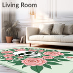 Elegant Pink Roses Skull Garden Rug