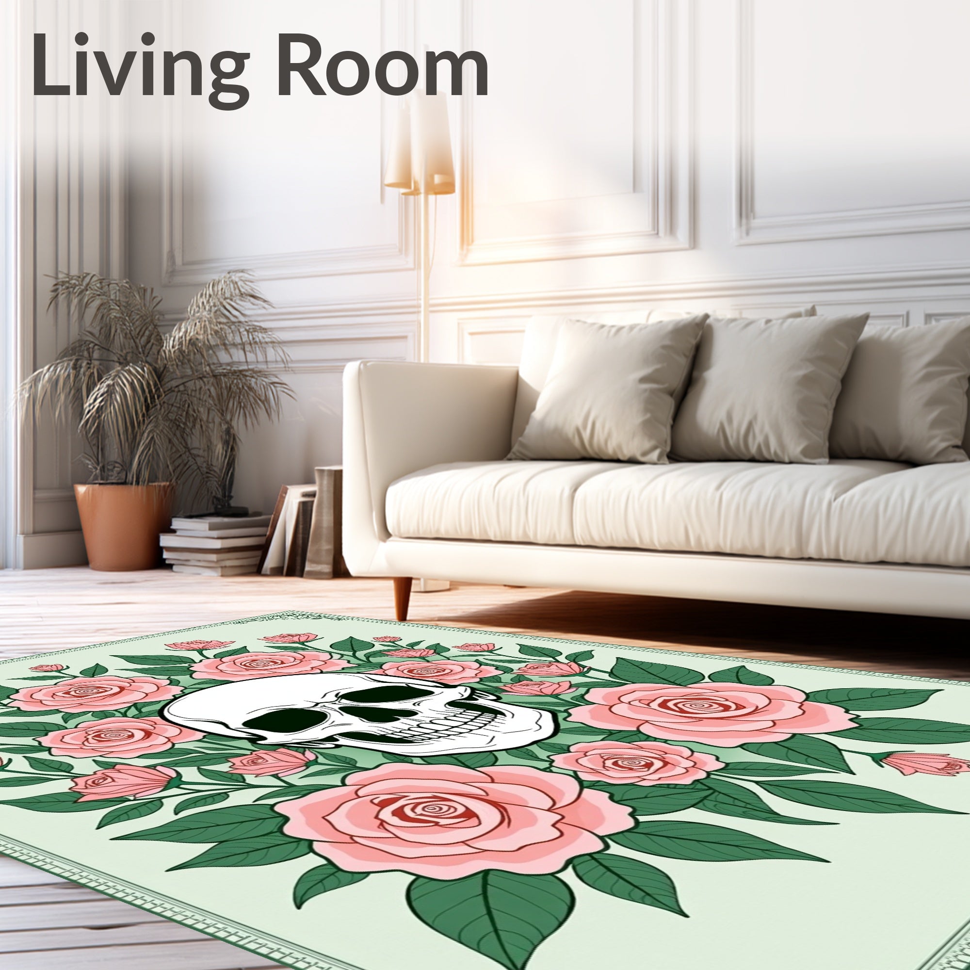 Elegant Pink Roses Skull Garden Rug