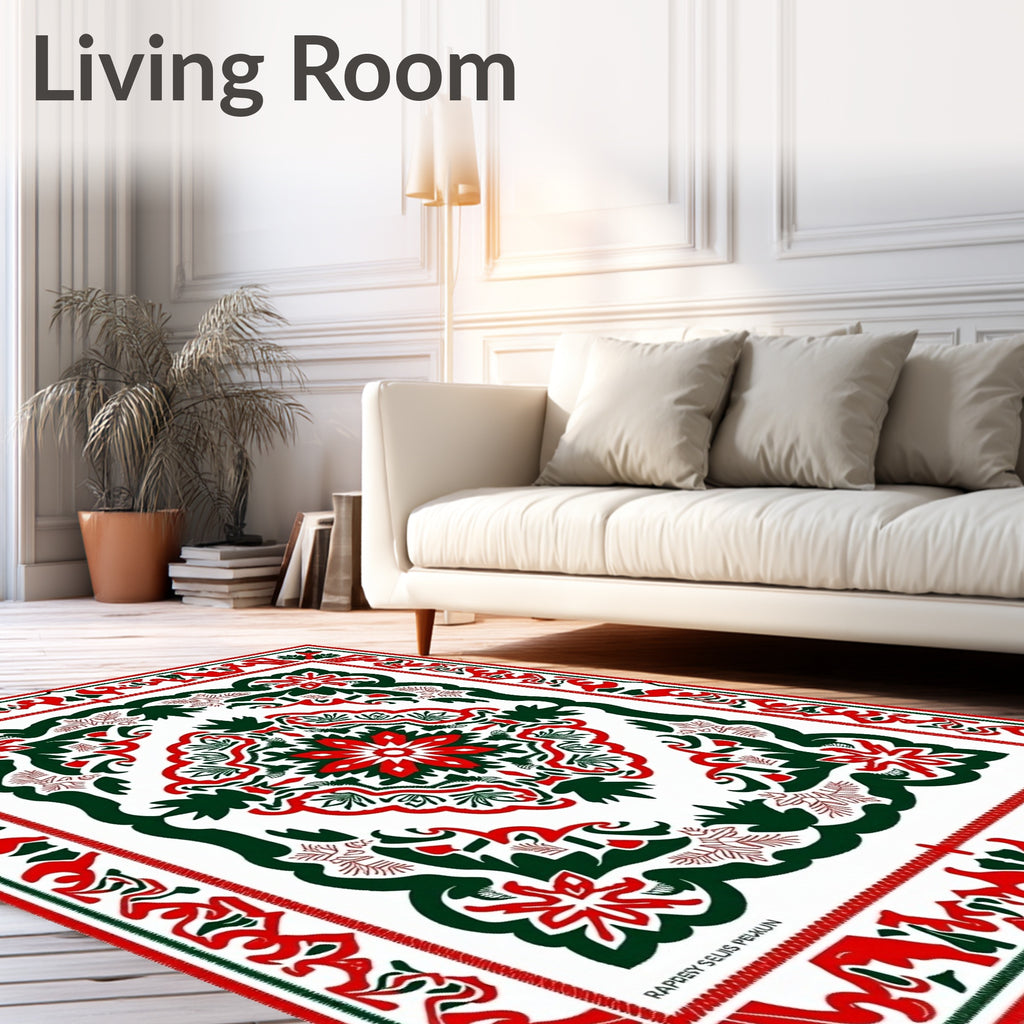 Crimson Green Floral Medallion Inlay Rug