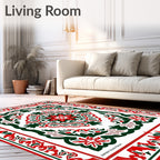 Crimson Green Floral Medallion Inlay Rug