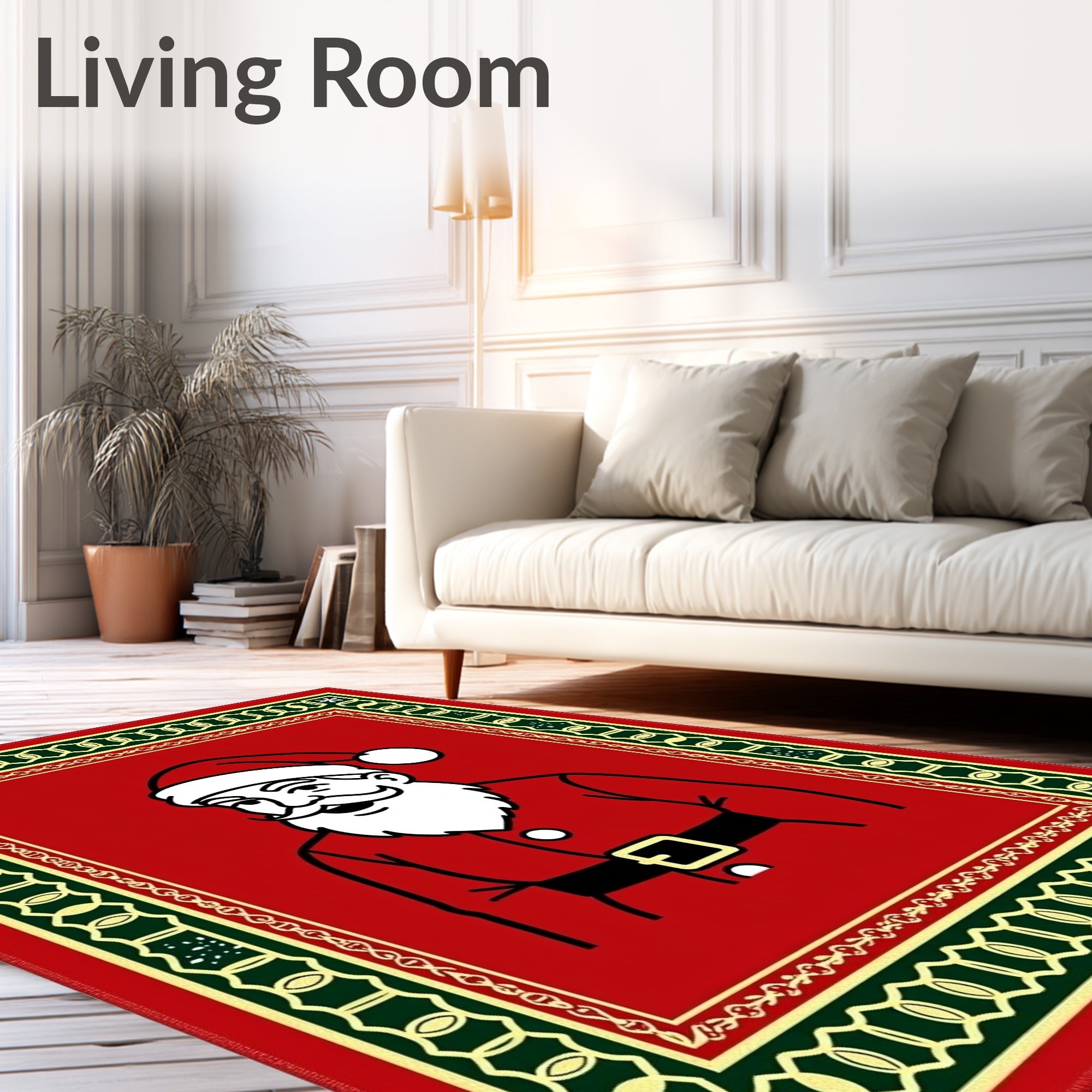 Classic Santa Claus Red Border Rug