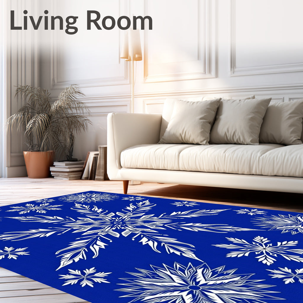 White Snowflake Scatter Royal Blue Rug