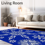 White Snowflake Scatter Royal Blue Rug