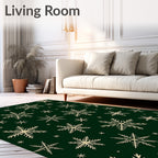 Golden Snowflakes on Forest Green Background Rug