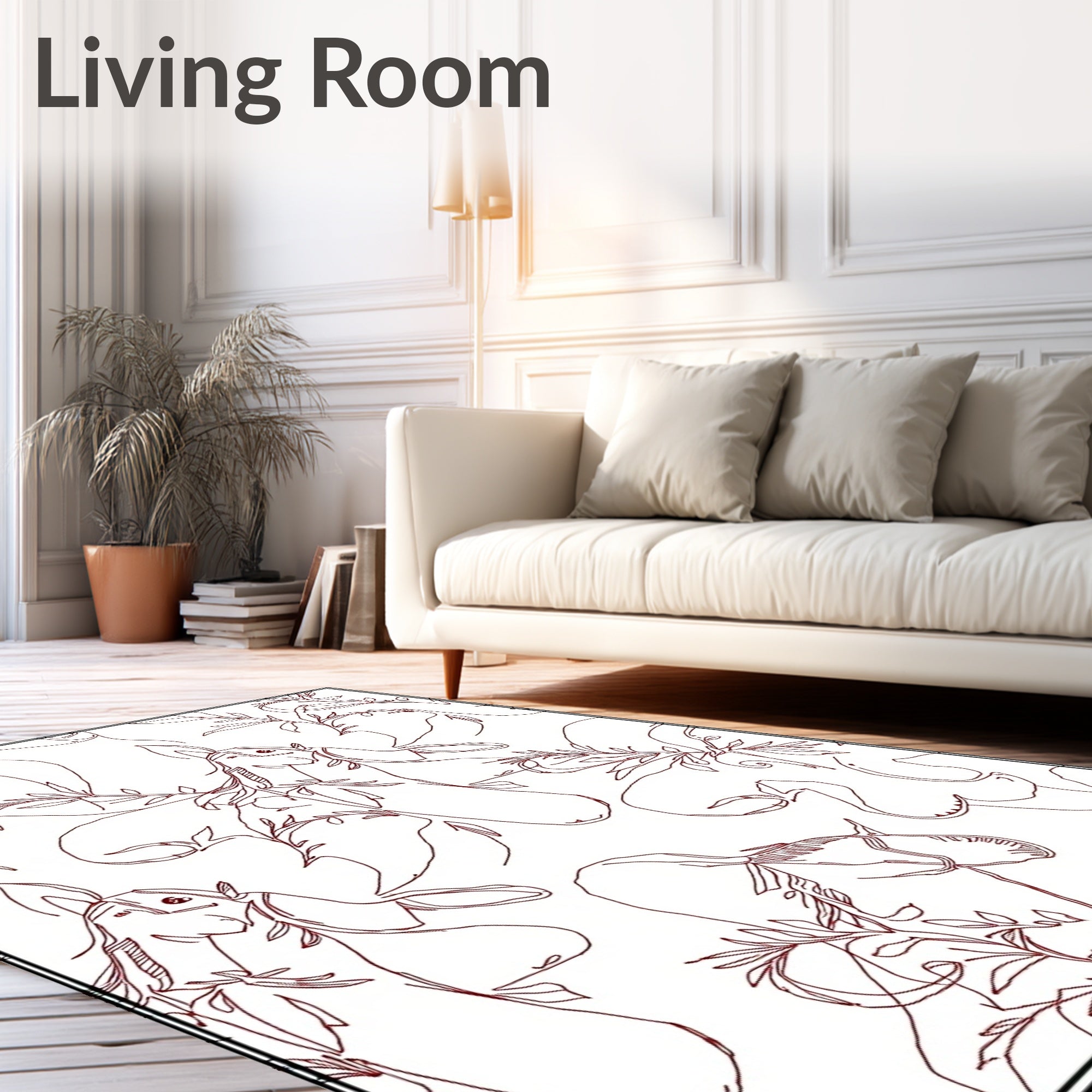 Crimson Horse and Leaf Outline Rug