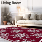Deep Red White Snowflake Mandala Rug