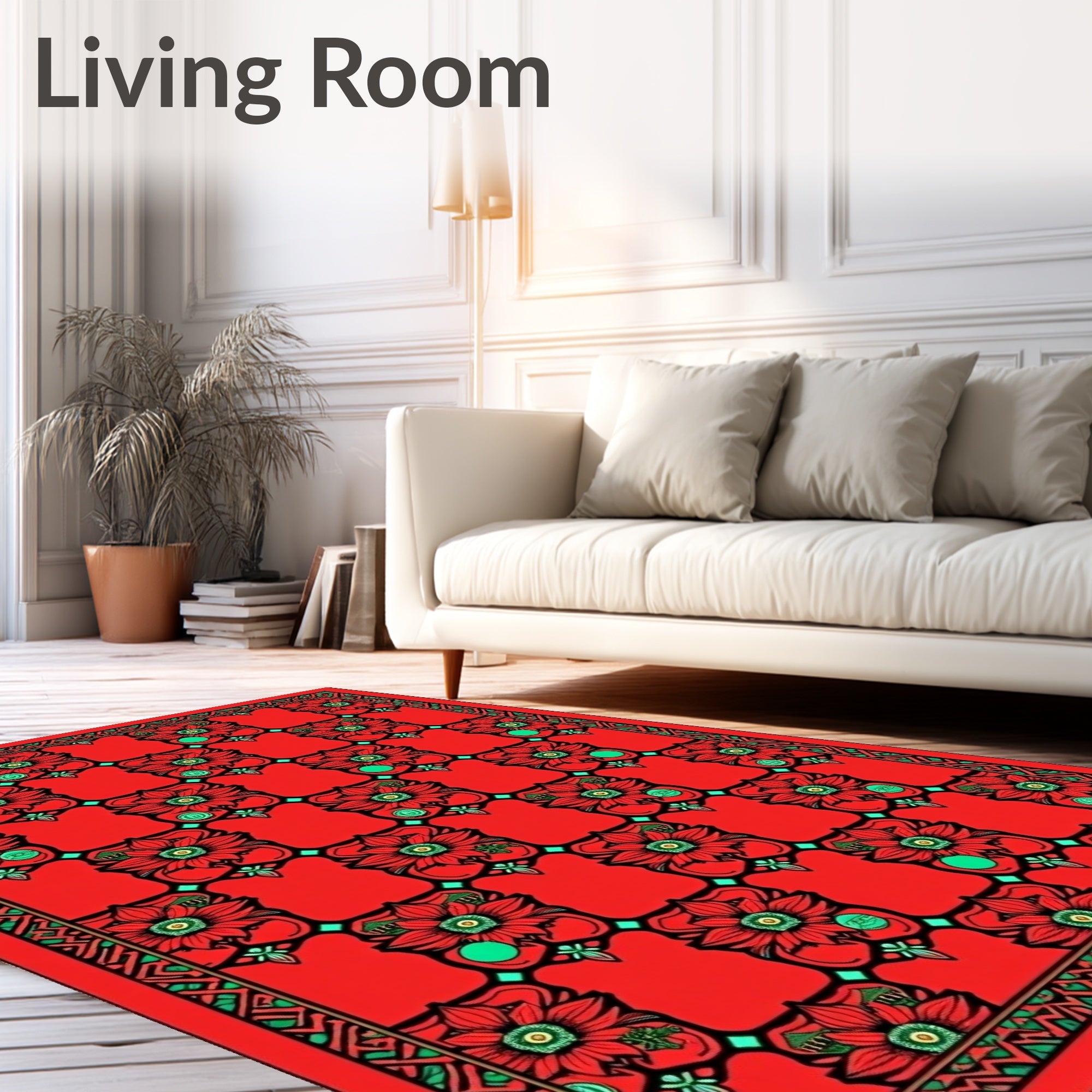 Vivid Red Floral Lattice Medallion Rug