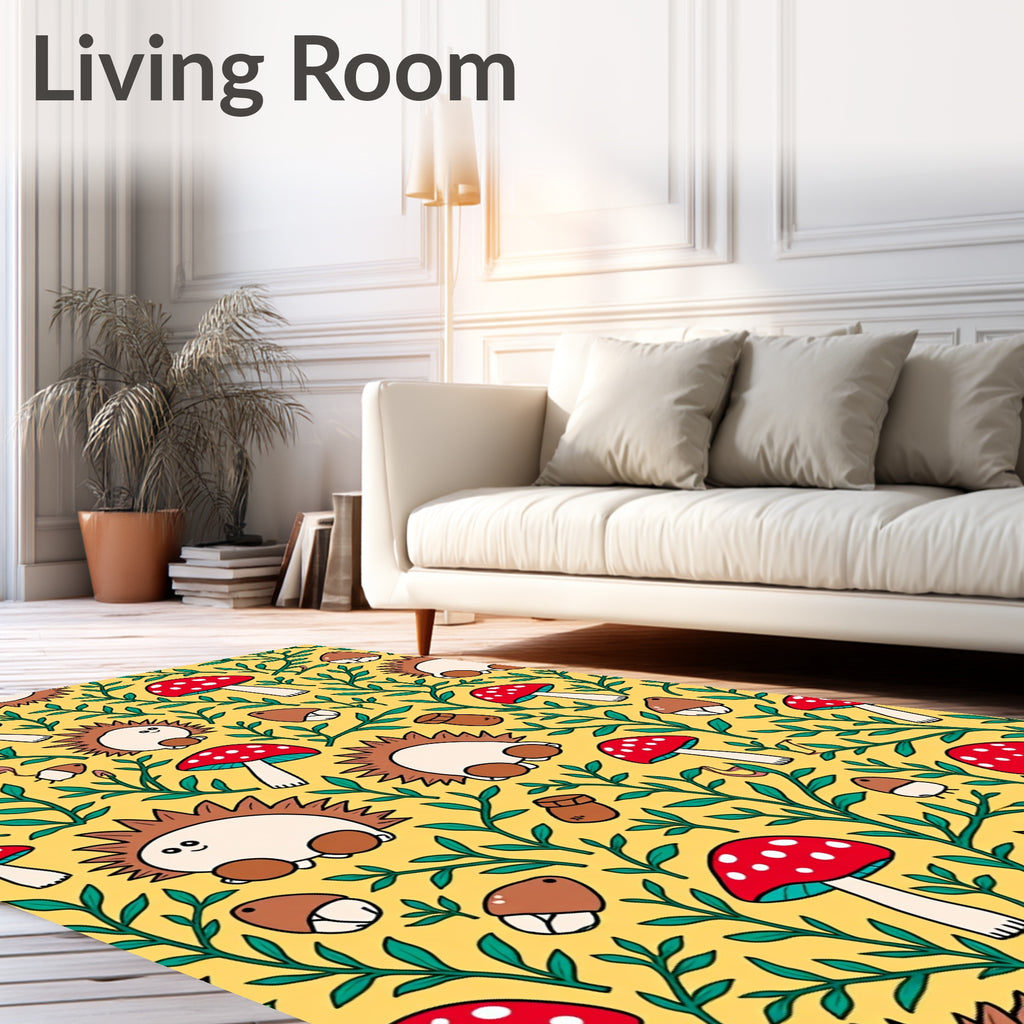Whimsical Woodland Creatures Red Mushroom Acorn Rug