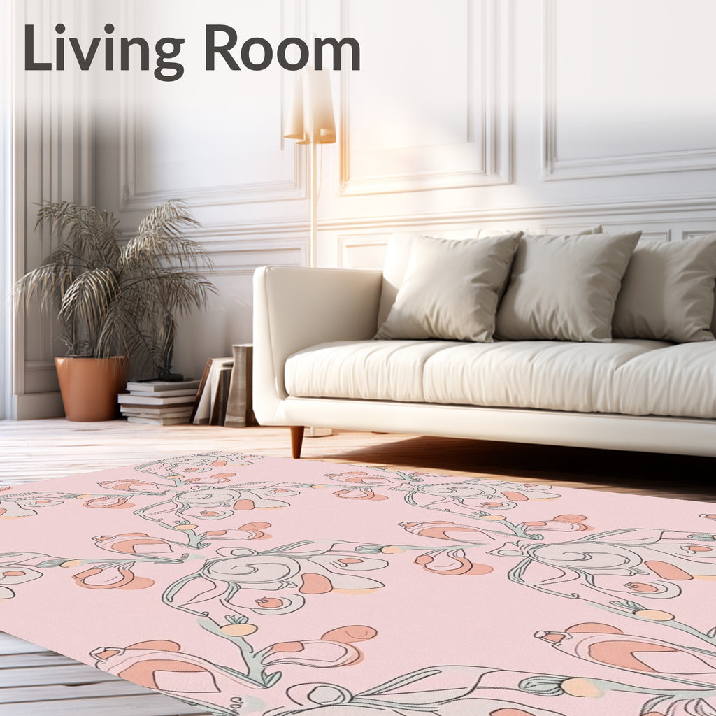 Soft Pink Pastel Floral Symmetry Rug