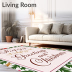 Crimson Red Green Poinsettia Border Rug