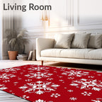 Red White Snowflake Collage Ornament Rug
