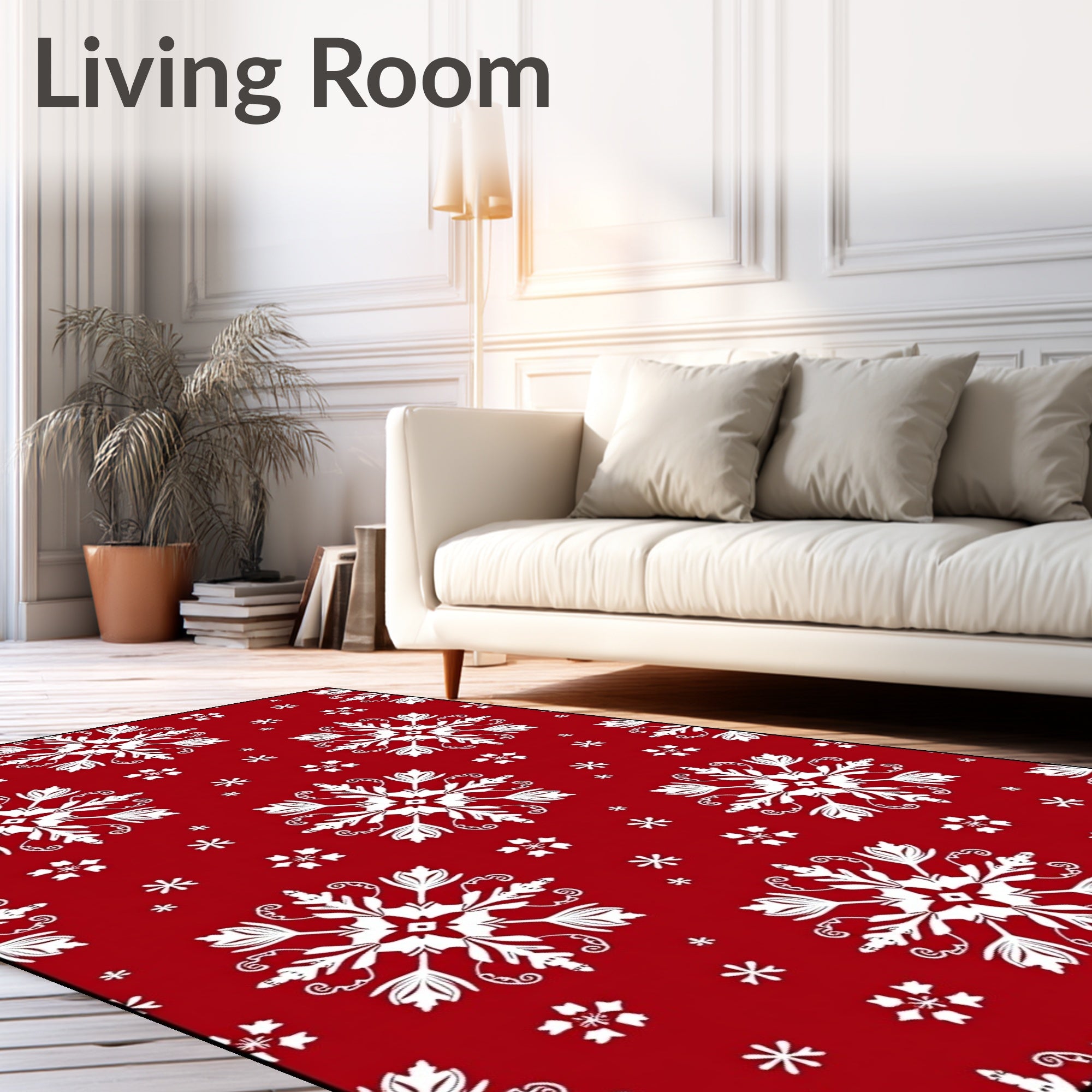 Red White Snowflake Collage Ornament Rug