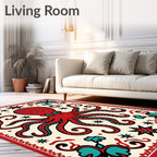 Crimson Octopus Starburst Folk Art Rug