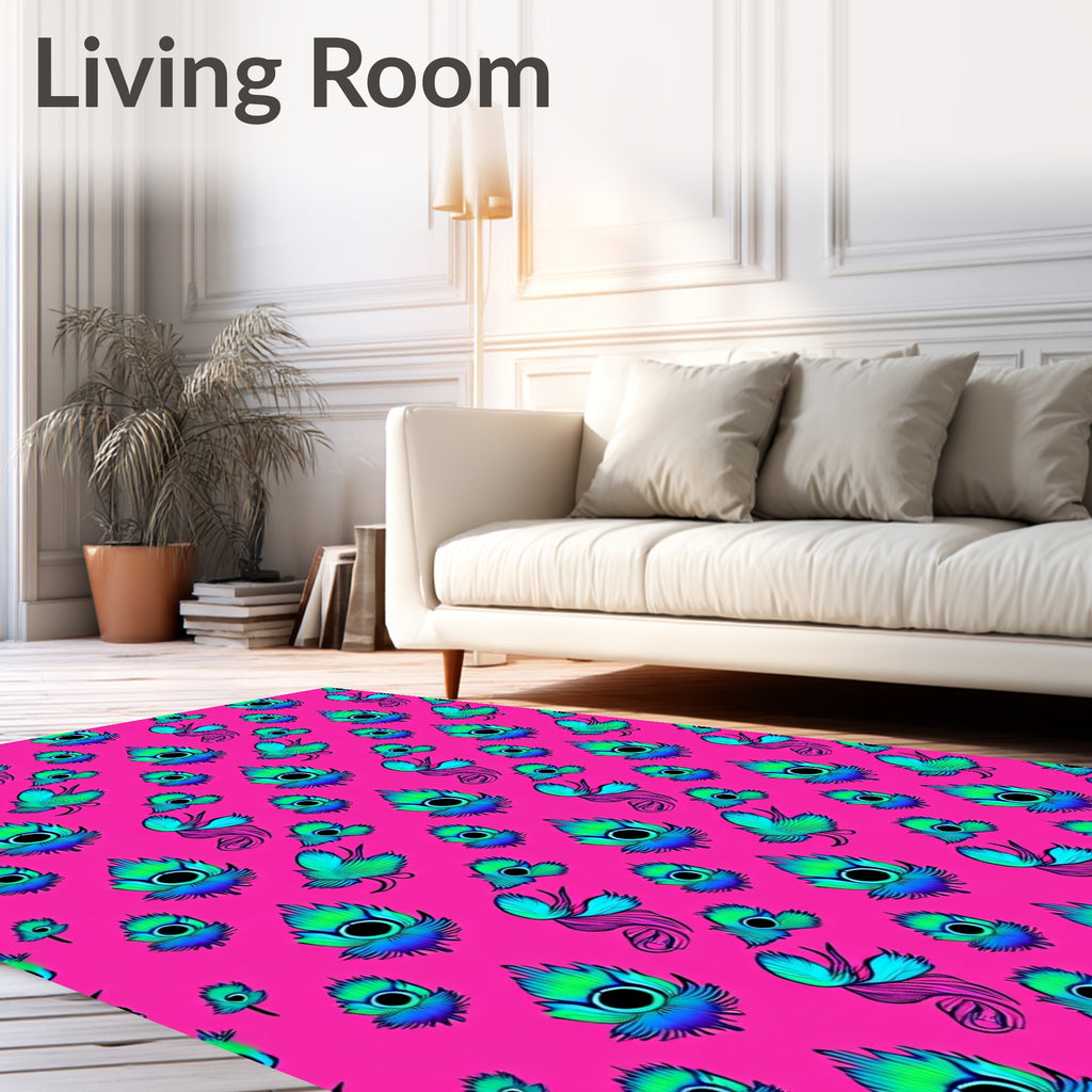 Vibrant Teal Feather Eyeburst Rug
