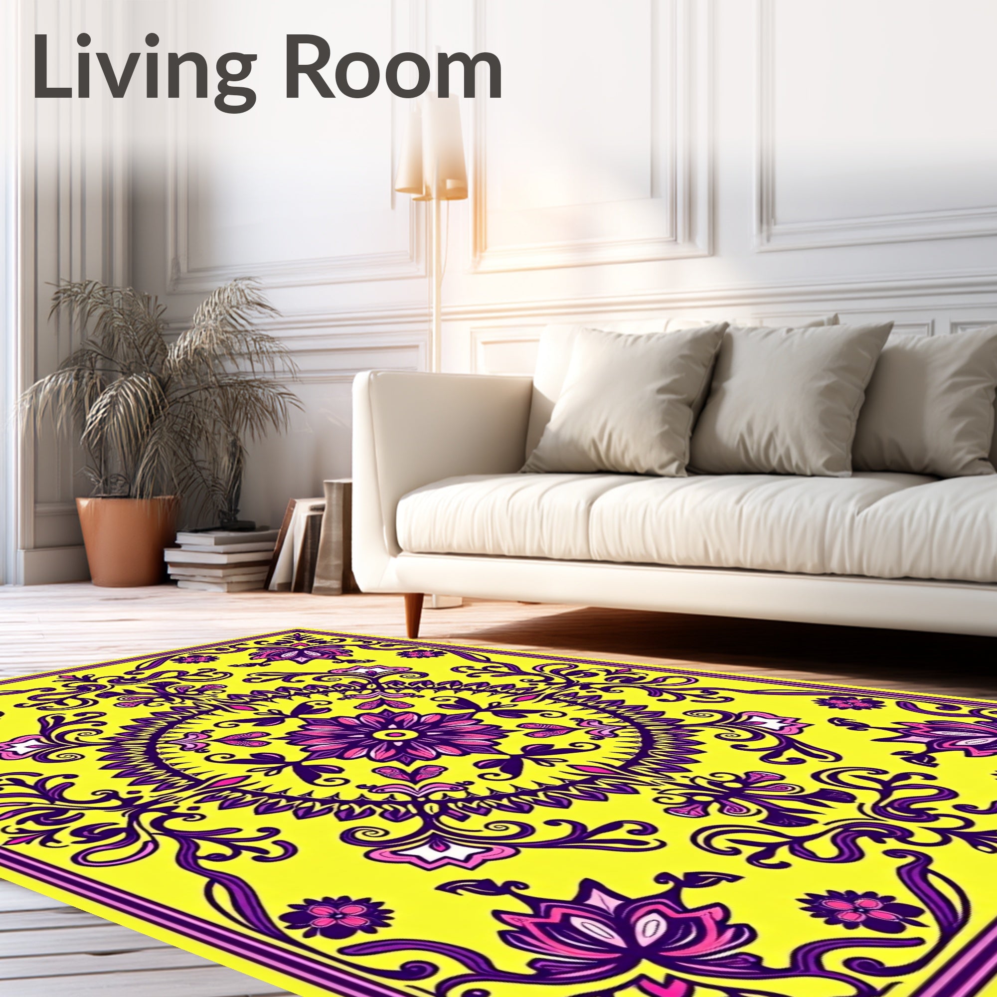 Vibrant Yellow Floral Mandala Medallion Rug