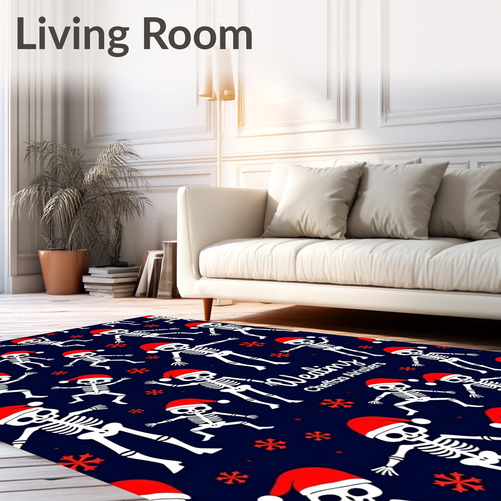 Festive Skeleton Navy Christmas Snowflakes Rug