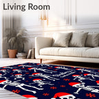 Festive Skeleton Navy Christmas Snowflakes Rug