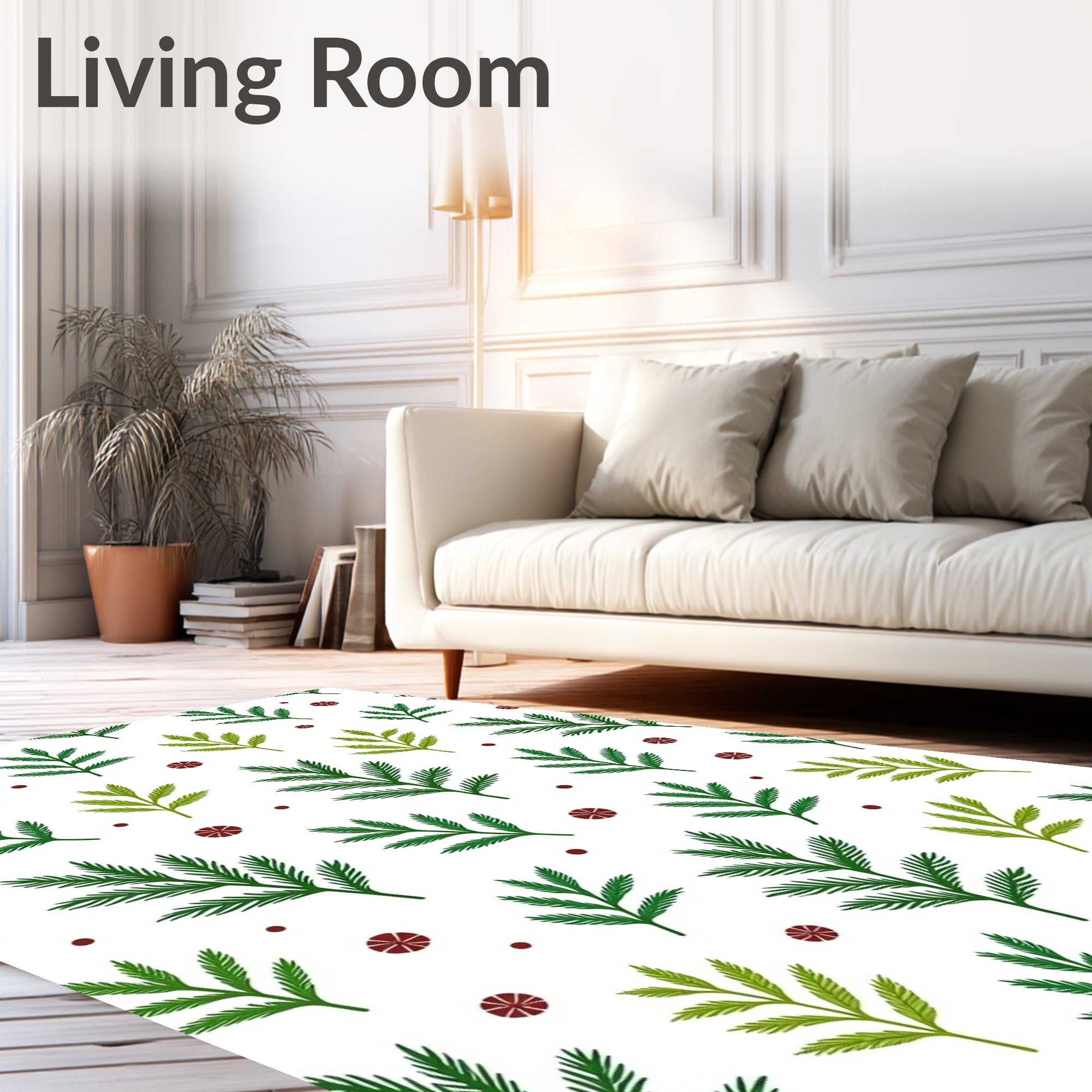 Conifer Sprigs Scattered Berry Accents Rug