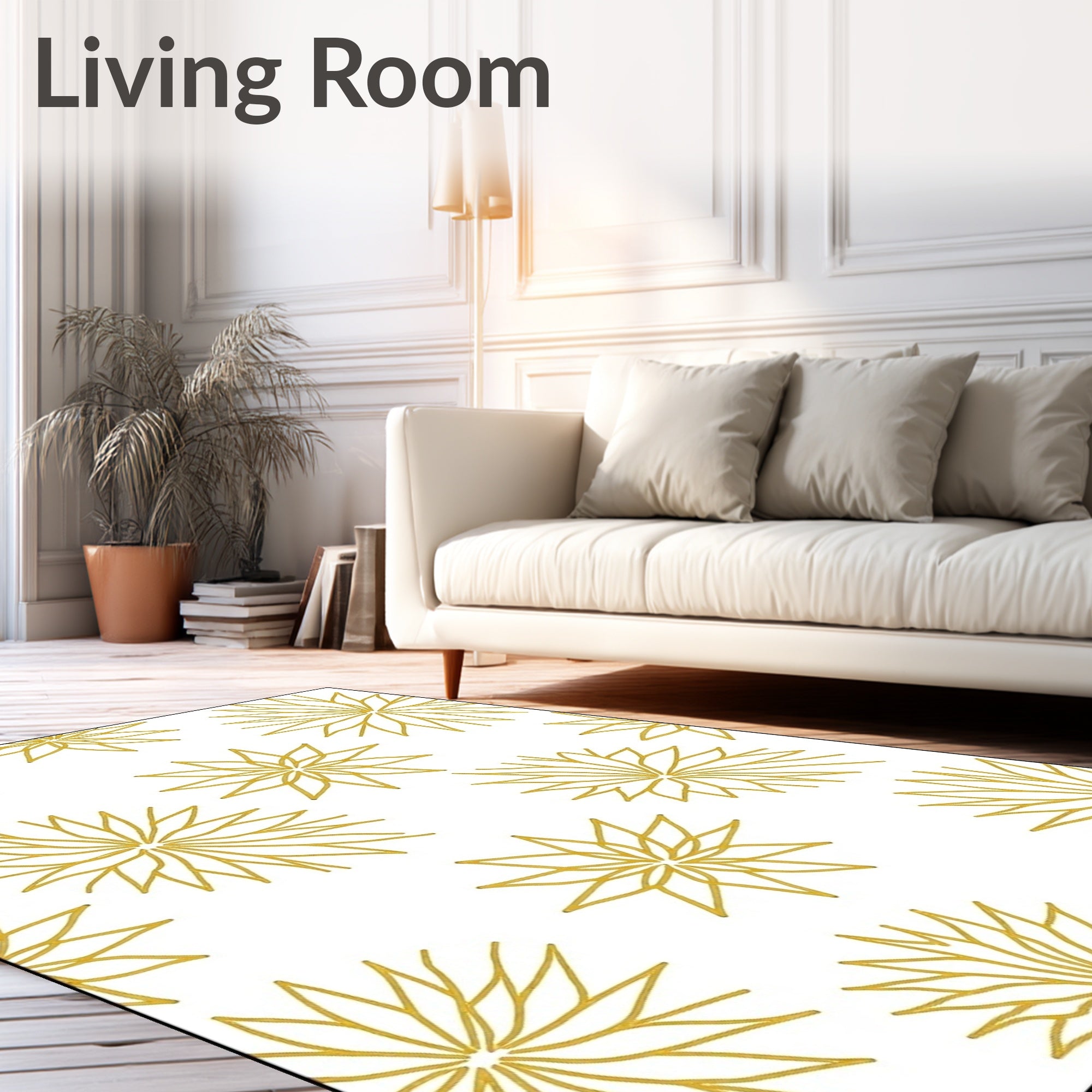 Golden Starburst Floral Scattered Rug