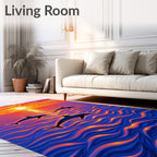 Vibrant Dolphins Sunset Ocean Waves Rug