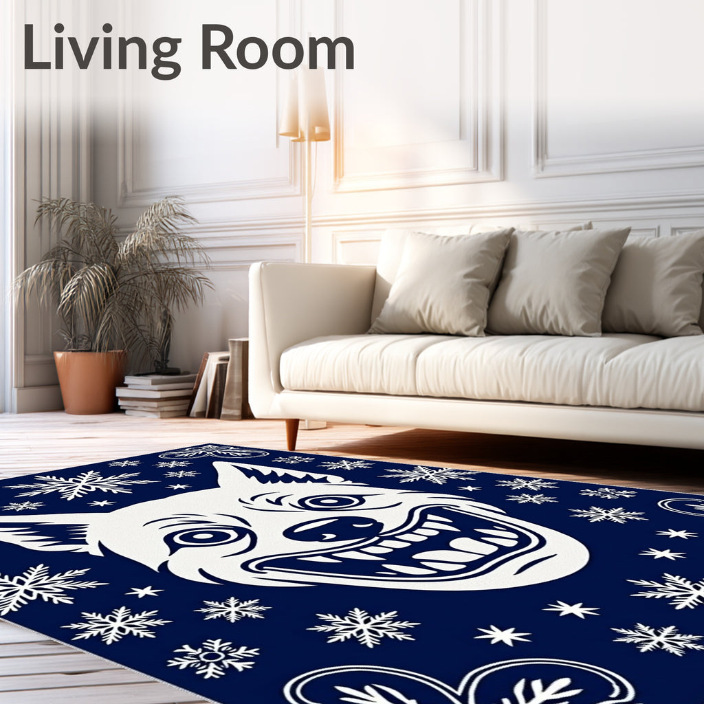 Deep Blue Grinning Hound Snowflakes Rug