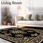 Golden Floral Medallion Black Border Rug