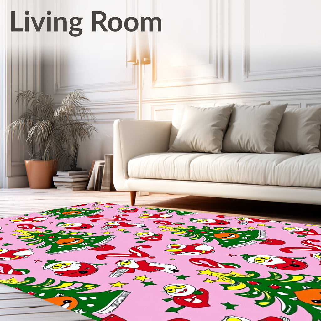 Whimsical Christmas Trees Santas Rug