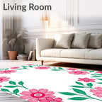Pink Floral Garden Border Rug