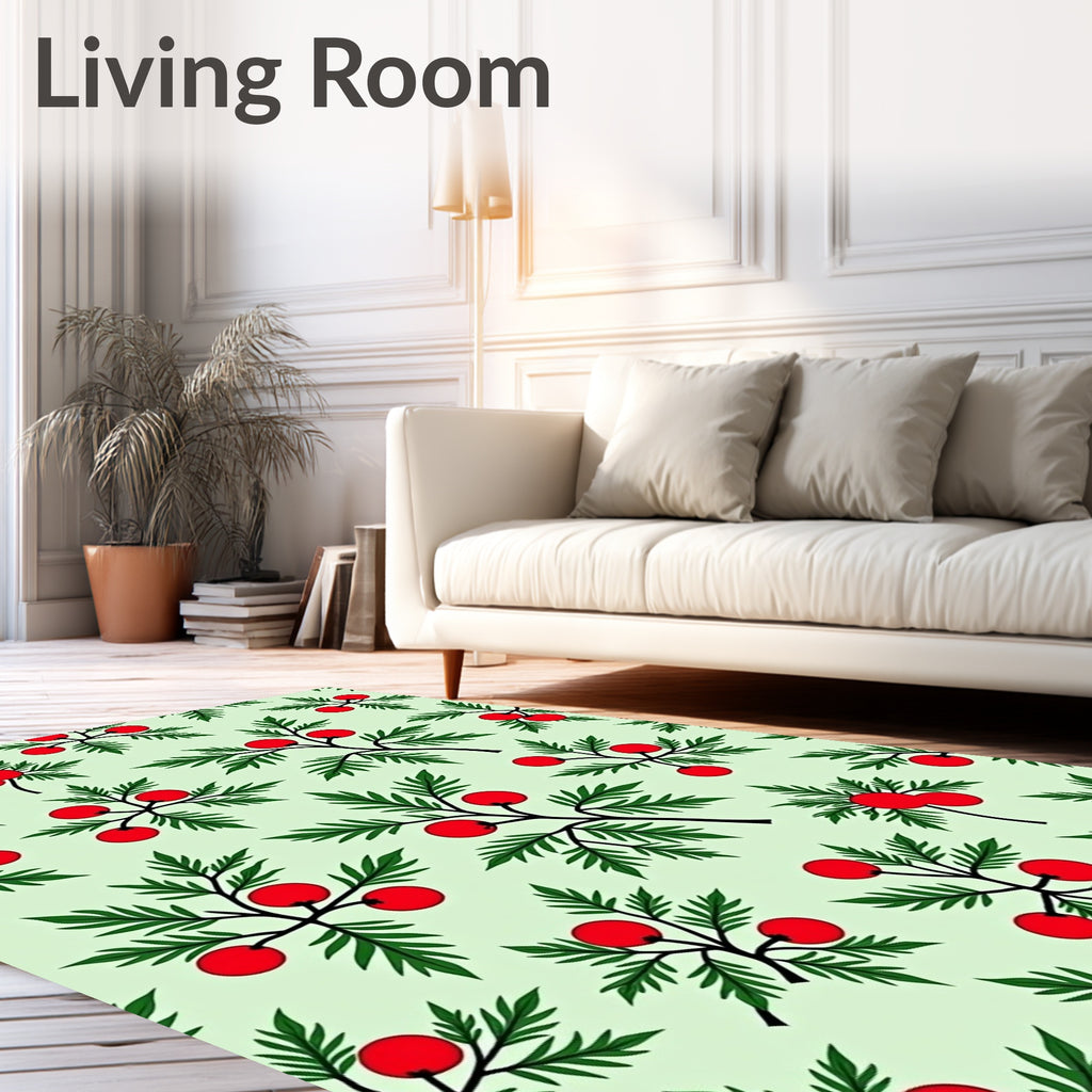 Holly Berry Festive Green Sprigs Rug