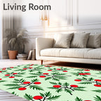 Holly Berry Festive Green Sprigs Rug