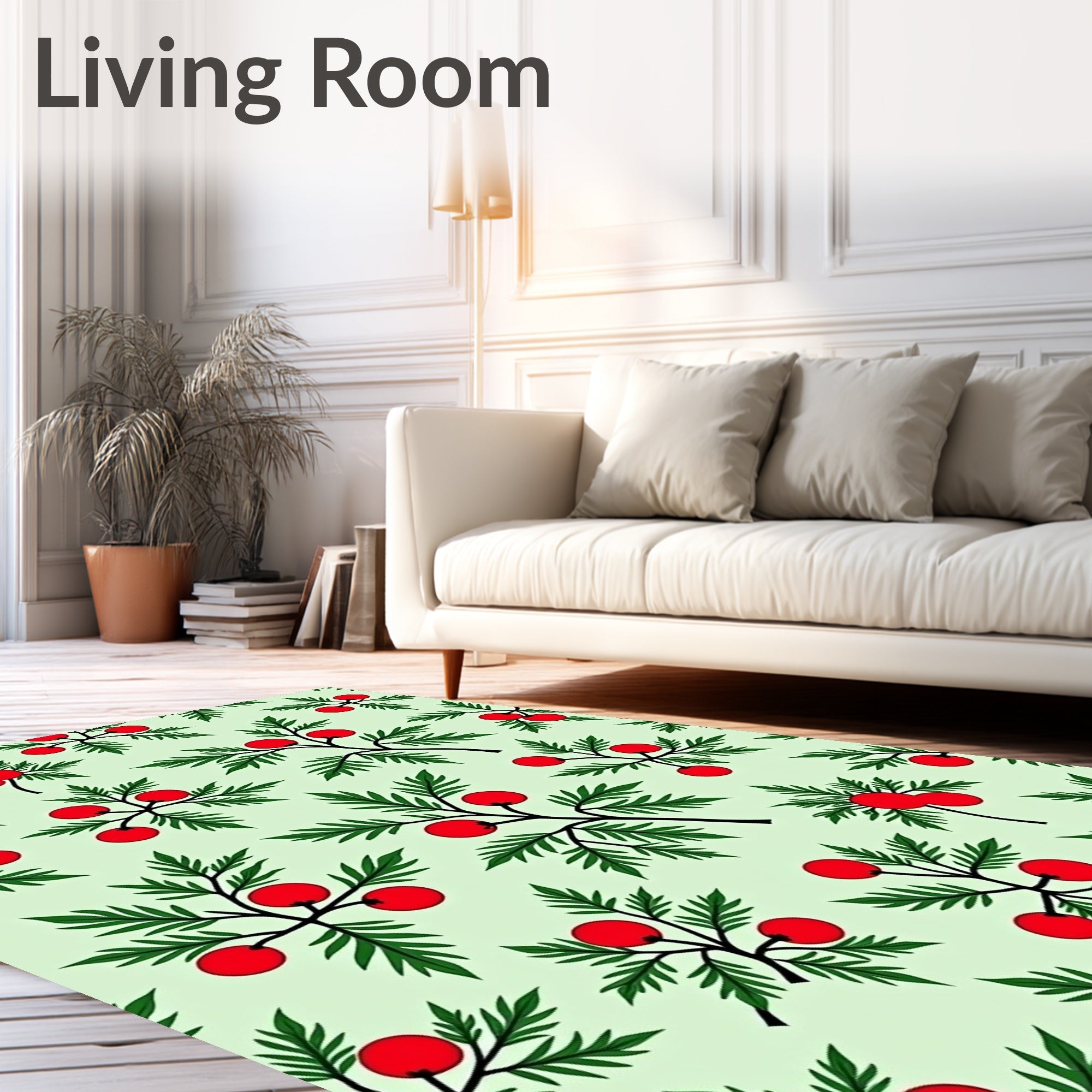 Holly Berry Festive Green Sprigs Rug