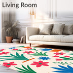 Mid Century Blooming Potted Plants Rug