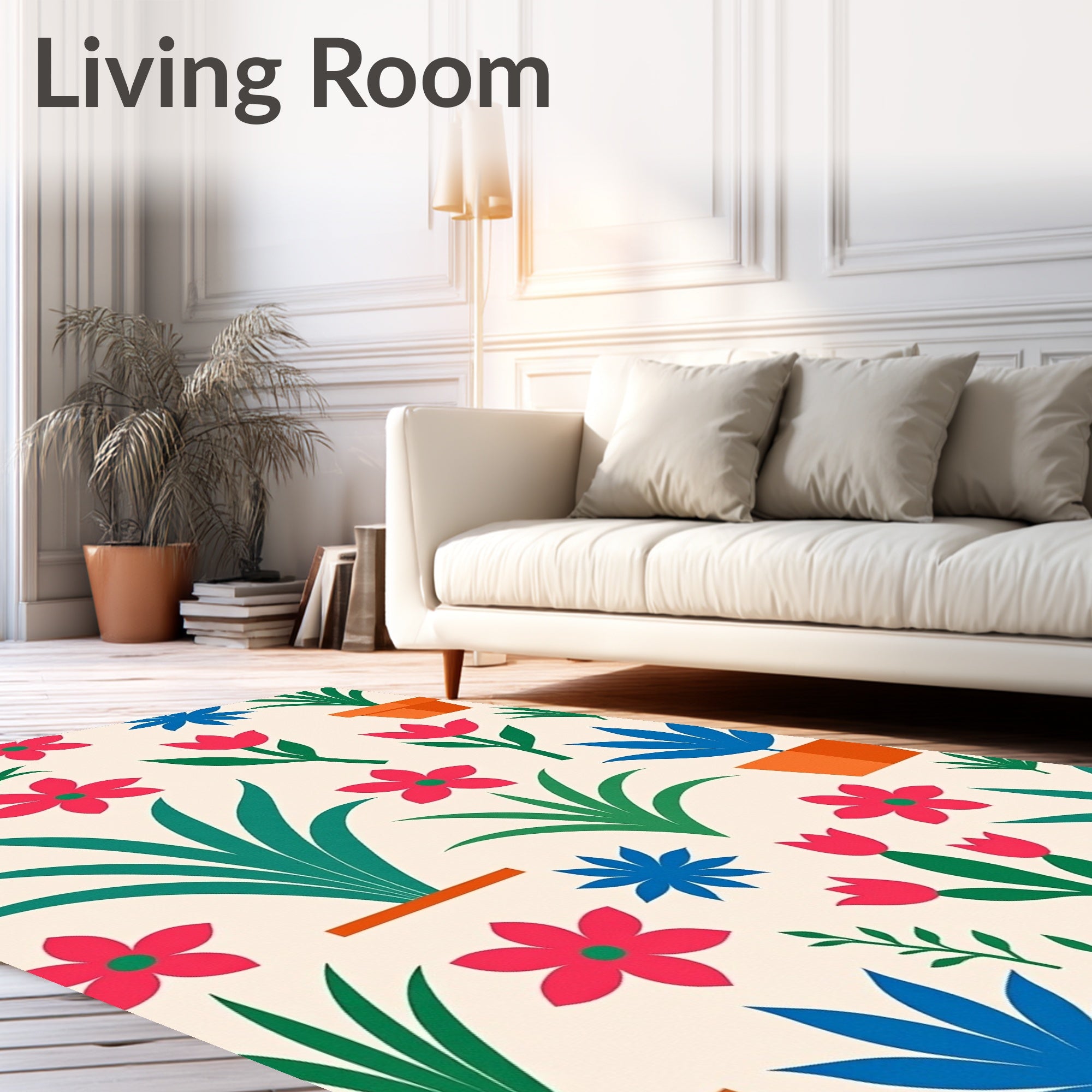 Mid Century Blooming Potted Plants Rug