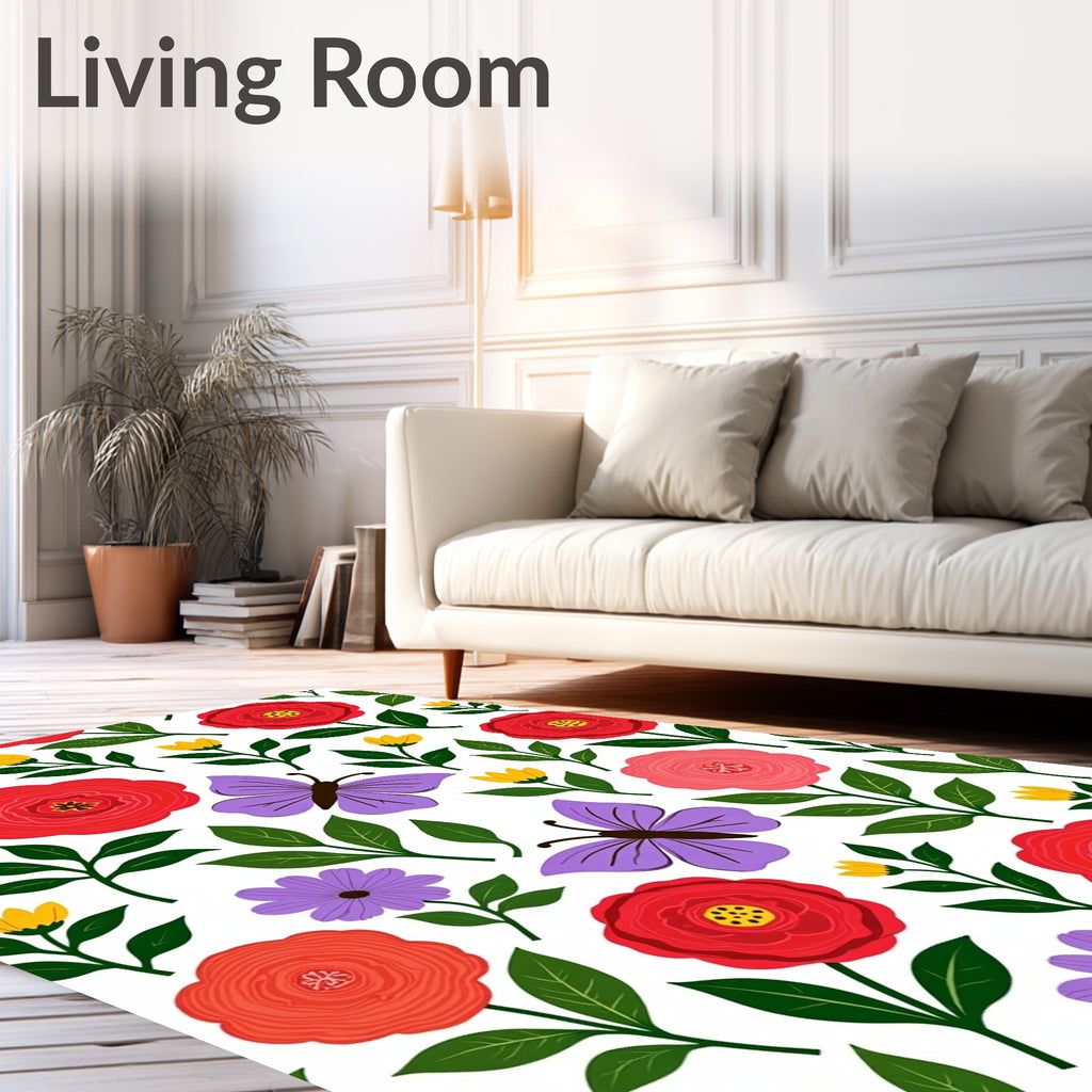 Whimsical Purple Butterflies Floral Garden Rug
