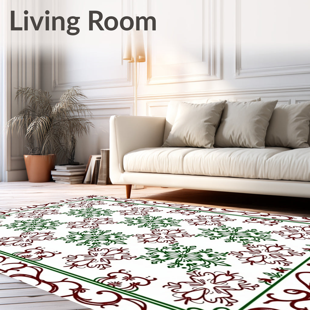Lacy Burgundy Green Snowflake Garland Rug