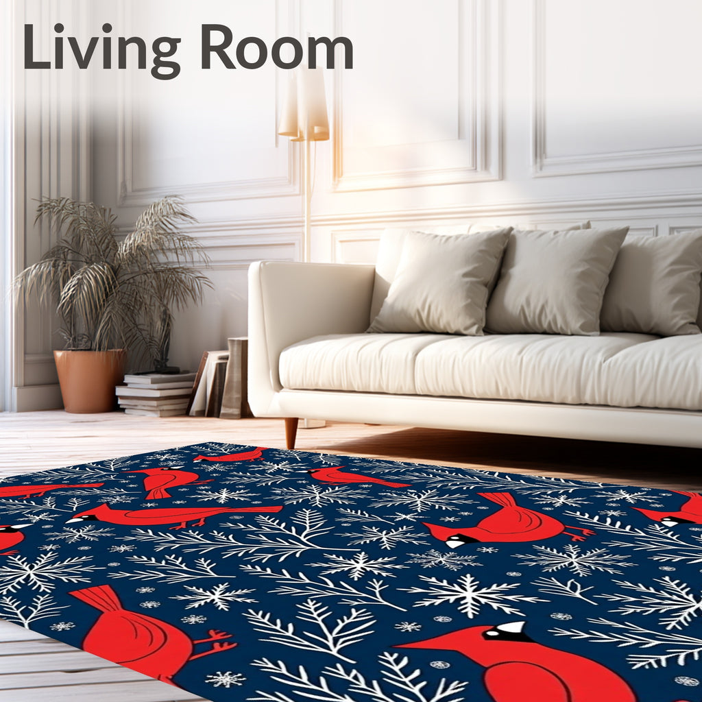 Crimson Cardinals Snowflakes Winter Scene Rug