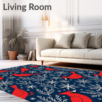 Crimson Cardinals Snowflakes Winter Scene Rug