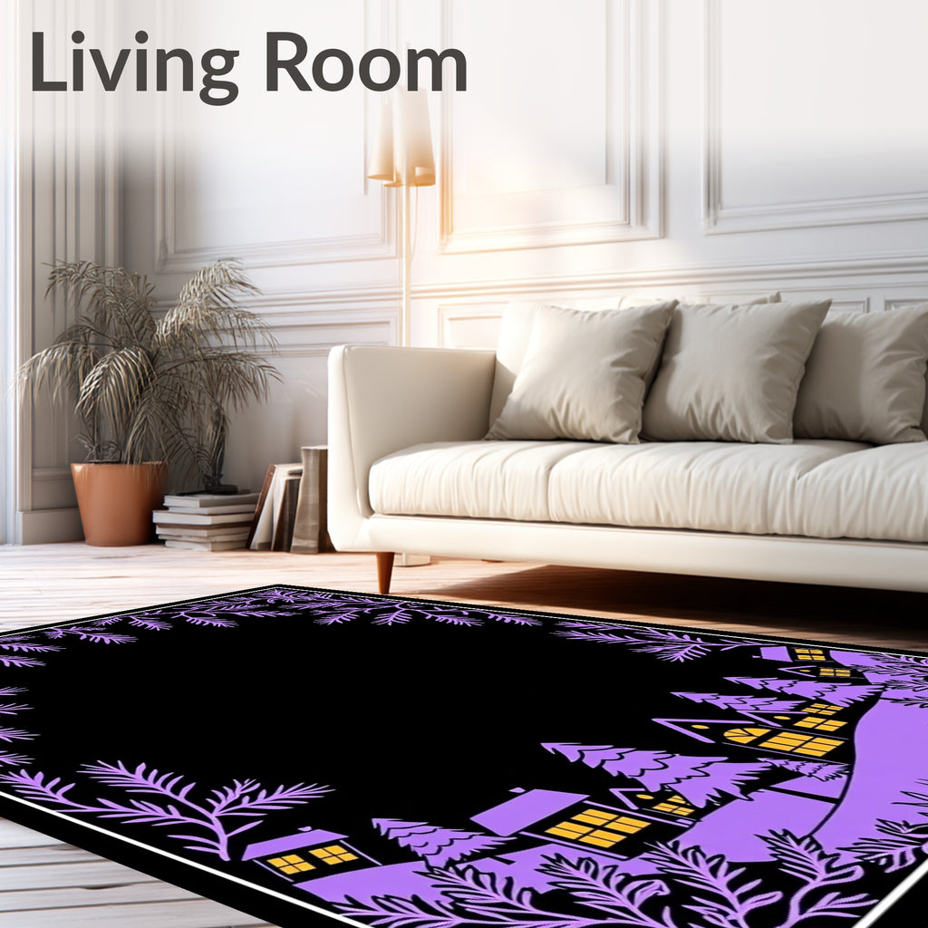 Purple Village Evergreen Border Rug