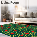 Emerald Red Flower Swirls Rug