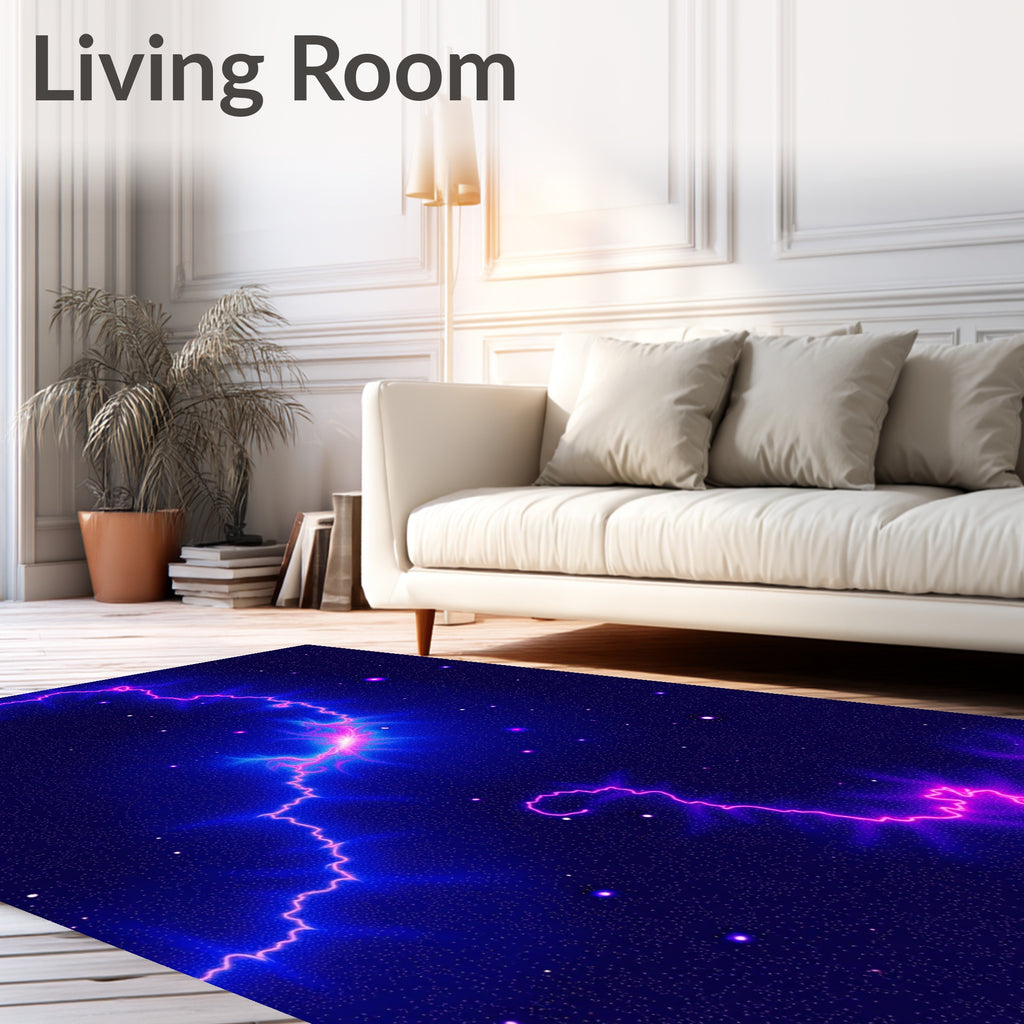 Cosmic Neon Lightning Swirl Rug