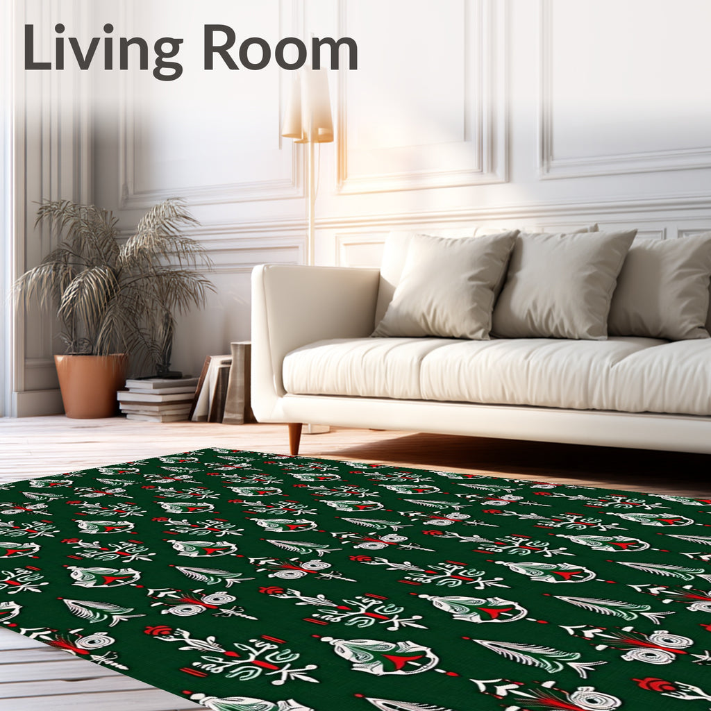 Classic Red White Green Folk Tines Rug