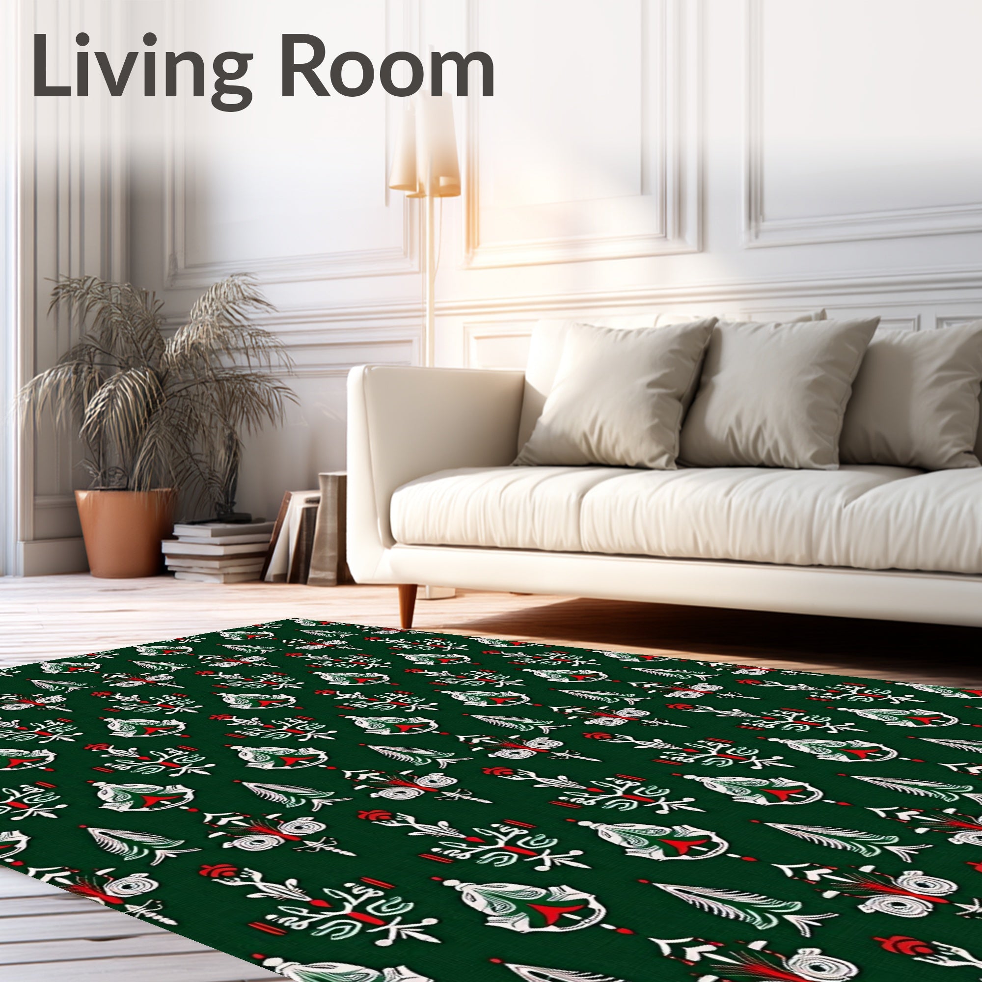 Classic Red White Green Folk Tines Rug