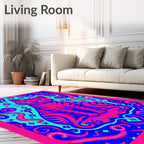 Vibrant Pink And Blue Feline Stars Rug