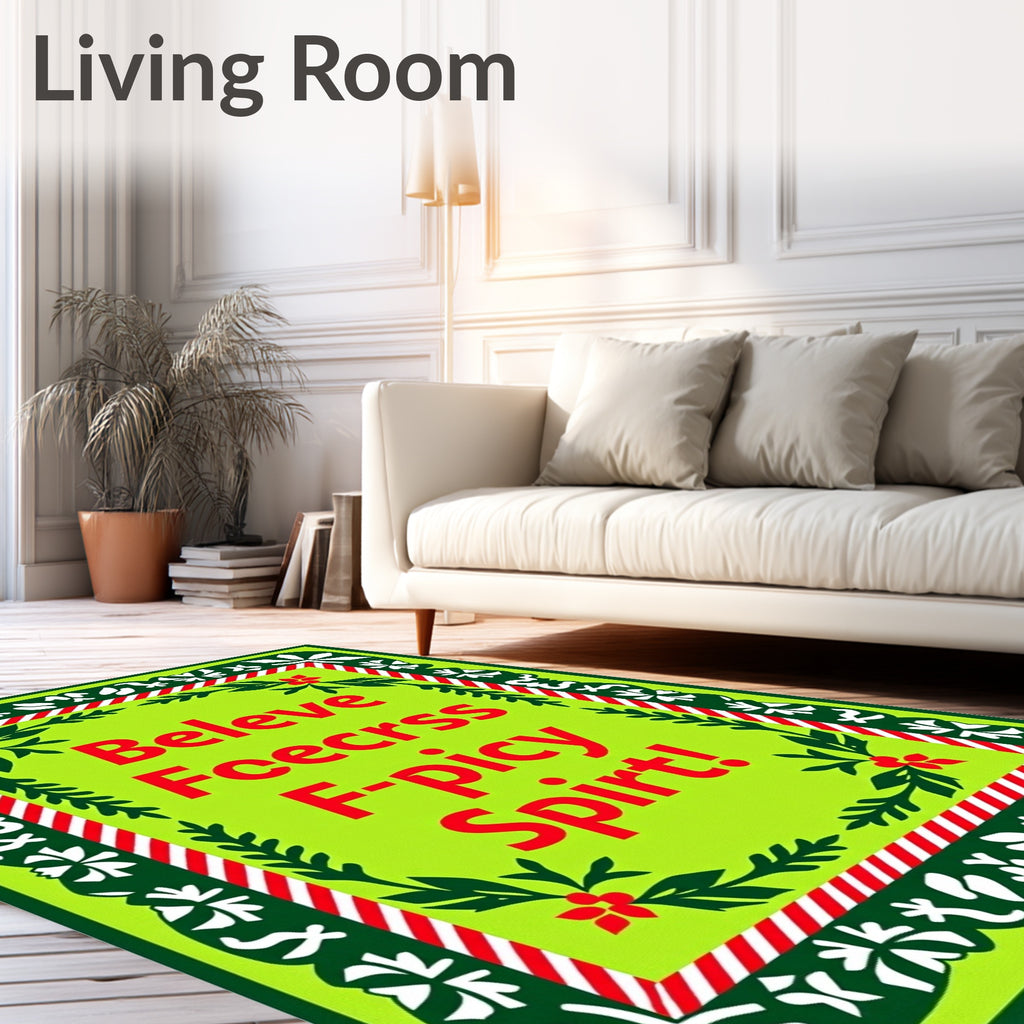 Vibrant Lime Green Floral Border Rug