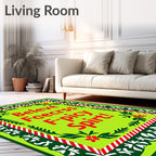 Vibrant Lime Green Floral Border Rug