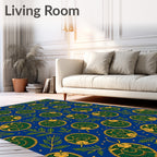 Deep Blue Green Gold Medallion Folk Art Rug
