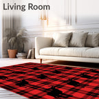 Red Black Plaid Deer Silhouette Rug