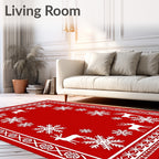 Red White Snowflake Deer Border Rug